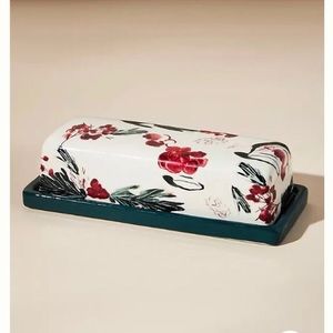 Anthropologie Butter Dish Handpainted Glazed Stoneware New in Box